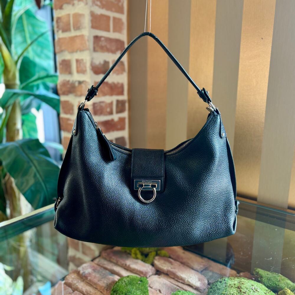 SALVATORE FERRAGAMO Black Tortoise Hobo Bag Fanisa